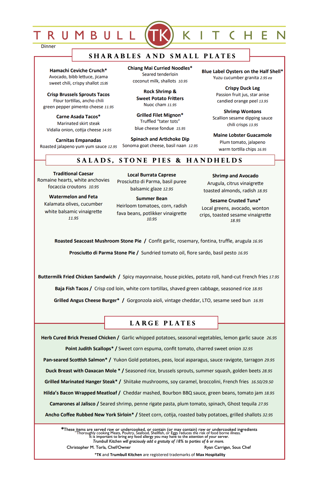 Dinner Menu | Trumbull Kitchen | Max Hospitality
